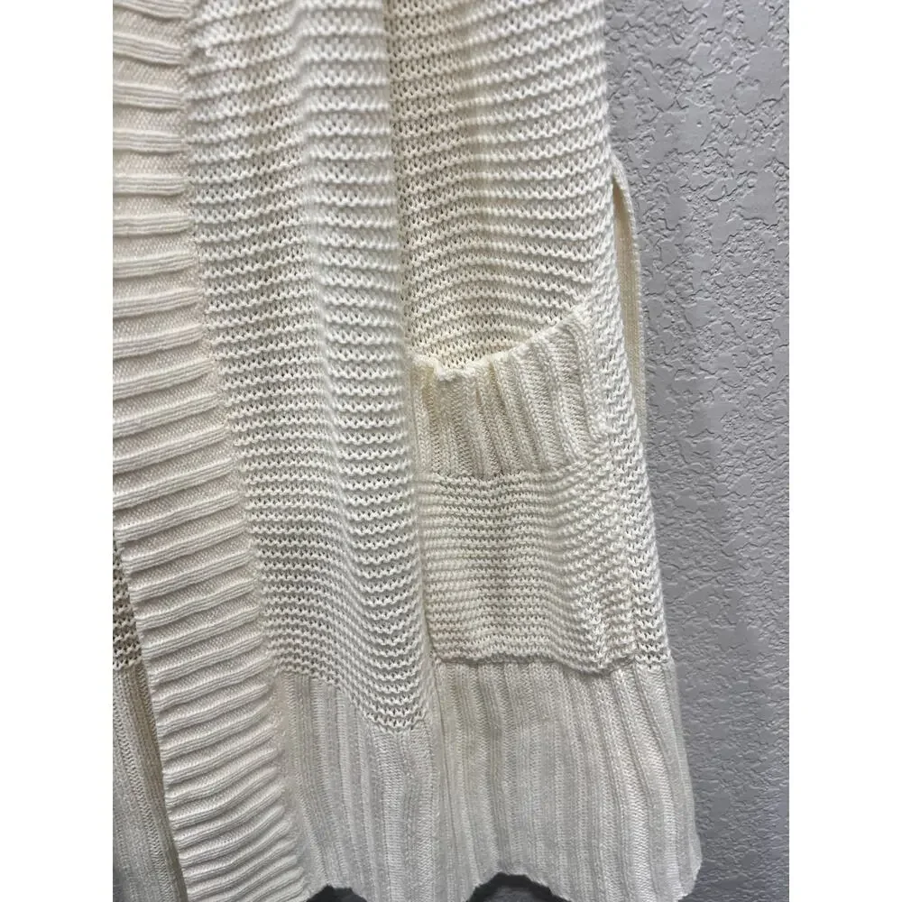 Vtg Lauren Jeans Co RL Open‎ Knit Linen Blend Cardigan Vest Size L Ivory